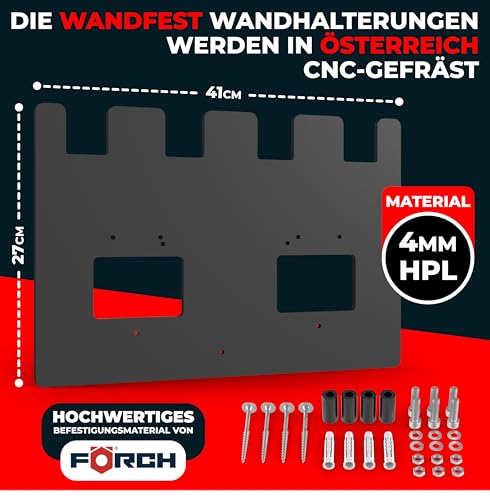 Wandfest Wall Mount for Einhell Batteries and Chargers, The Original, Glossy and Matt Side, Made in Austria, Robust Einhell Battery Holder for 1–4 Batteries