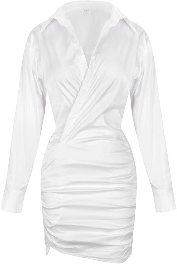 white draped shirt dress