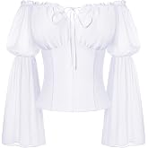 Scarlet Darkness Renaissance Shirt Women Pirate Peasant Off Shoulder Tops | Long Sleeve, Medieval Costume, for Ren Faire, Cosplay, Daily, Party