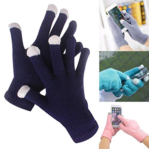 Pausseo Men Women Winter Cashmere Knit Touchscreen Fingers Boys Male Girls Female Lady Warm Fleece Thicken Lovely Outdoor Mittens Students Knitted Wool Casual Solid Color Play Snow Glove