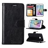 S6 Edge Case, Galaxy S6 Edge Case, Joopapa Samsung Galaxy S6 Edge Luxury Fashion Pu Leather Magnet Wallet Flip Case Cover with Built-in Credit Card/ID Card Slots for Samsung Galaxy S6 Edge (Black)