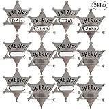 Silver Metal Sheriff Badge (Pack Of 24) With Space And Stickers For Personalized Name, For Kids Party Favors, Giveaways & More