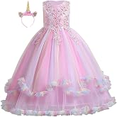 HOIZOSG Girls Unicorn Rainbow Tulle Dress Princess Birthday Halloween Christmas Pageant Dance Party Ball Gown w/Headband