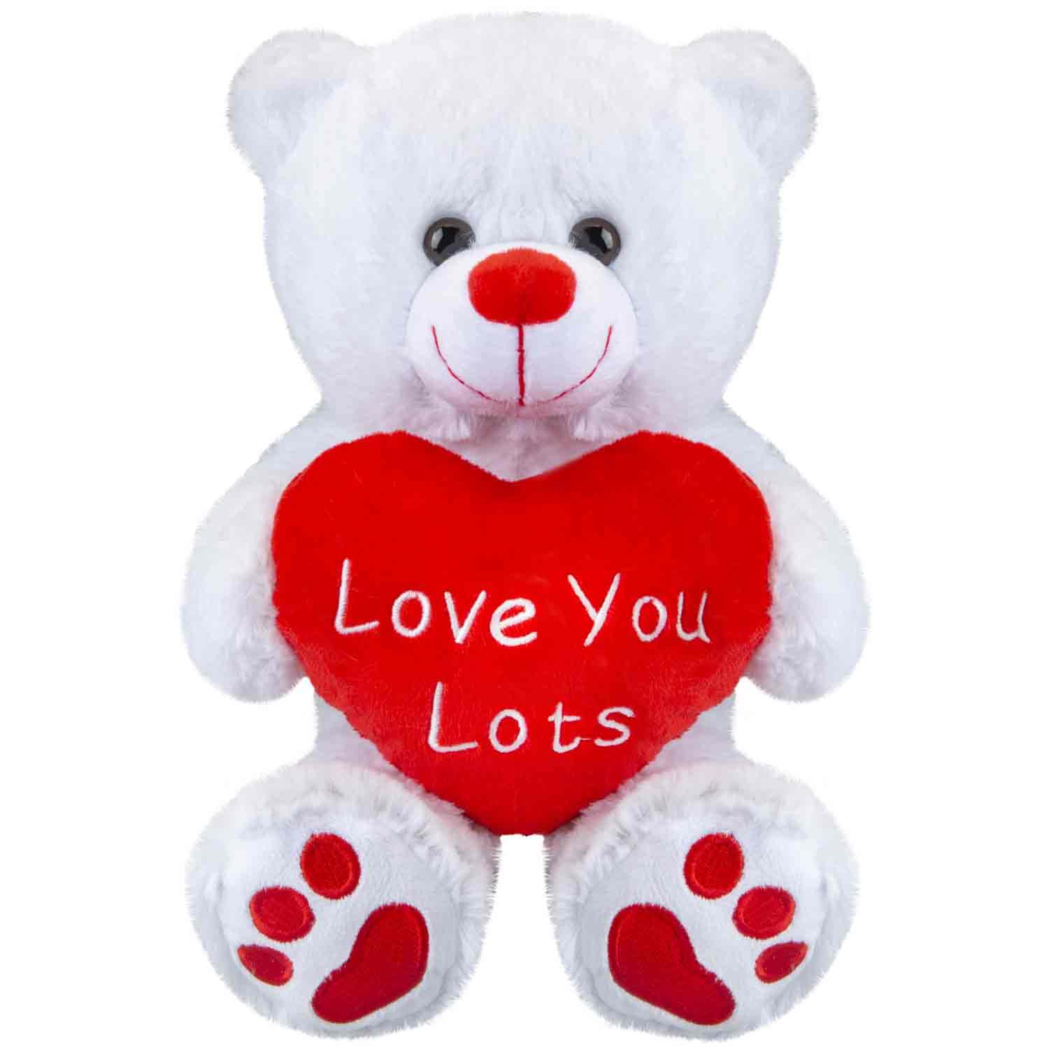 VFM - Bear Soft Toy White 10" Sitting Bear Plush With Red Love Heart Luxury Cuddly Toy