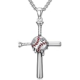Lattd Baseball Cross Necklace 925 Sterling Silver Baseball Pendant Sport Jewelry Gifts for Men, w/Stainless Steel Chain 22”+2”