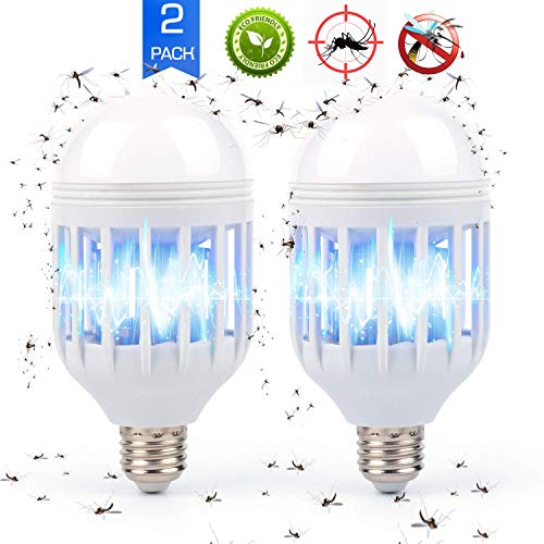Bug Zapper Light Bulb E26/E27, 2 in 1 Electronic Mosquito Fly Killer Lamp, Built in Insect Trap, LED Light Repellent Lamp Indoor Outdoor Camping Travel Home Garden, 15w, Pack of 2, 110V