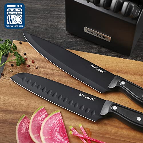 McCook Knife Set with Builtin Sharpener Block, MC701 Kitchen Knife Set