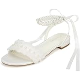 Pearl Wedding Flats for Bride Open Toe Bridal Sandals Flat Wedding Shoes for Bride