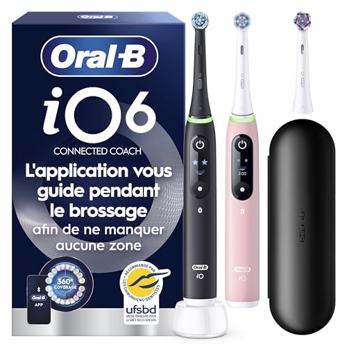 Oral-B iO 6 elektrische Zahnbuersten, Schwarz und Rosa, 2 Stueck