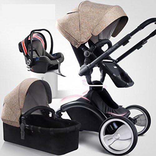 Baby Stroller 3 in 1, Suspension, High-view, Detachable, Washable, Folding Baby Stroller for Baby Sit or Lie down (beige)