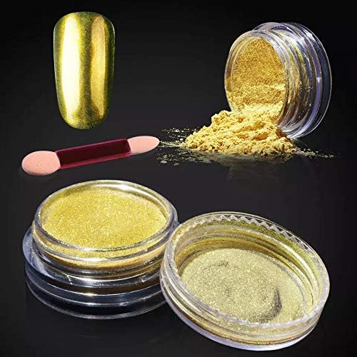 Tempea MIRROR EFFECT Rainbow chameleon NAIL PIGMENT POWDER silver glitter nail art rose gold chrome NAIL FOIL POWDER shiny nail dust holographic unicorn shiny laser nail sequin (gold)