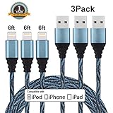 Sundix Lightning Cable, 6FT Premium Nylon Braided Charging Cord iPhone to USB Charger for iPhone 7 / 7 Plus/ 6 / 6s / 6 plus iPhone 5 / 5s / 5c, iPad, iPod & More (Black&blue, 3Pack )