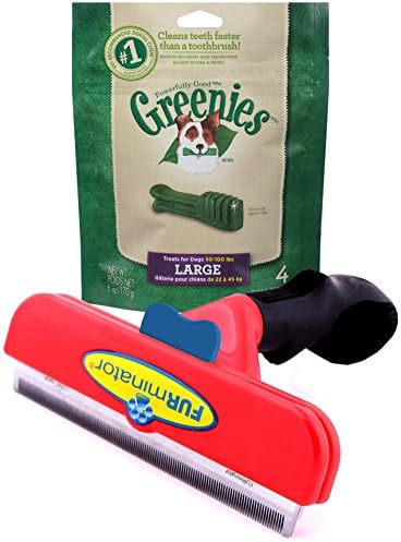 FURminator SHORT HAIR deShedding Tool For EXTRA LARGE Dogs Over 90 Lbs XL X-Large GIANT Dog Brush BONUS GREENIES Original Dental Dog Treats (6 oz) LARGE 4 Pack