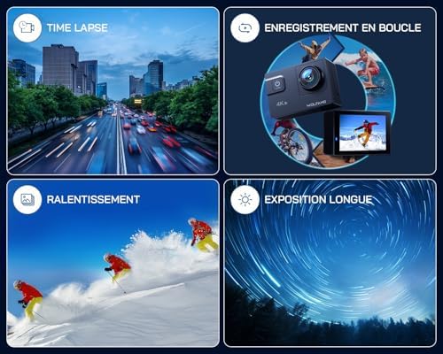 GA300 Caméra Action 4K, Étanche 40m avec Carte Mémoire 32 Go, WiFi 60FPS 24MP, Zoom 8X + Grand Angle 170° EIS, Télécommande 2.4G, Écran Tactile, 2X Batteries 1350mAh