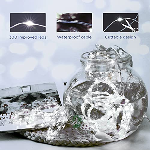 300 LED Window Curtain String Light, 8 Lighting Modes Fairy Twinkle String Lights with Remote, USB Powered Waterproof for Christmas Bedroom Party Wedding Home Garden Wall Decorations, White