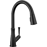 Delta Westville Matte Black Kitchen Faucet with Pull Down Sprayer, Contemporary Single Hole Kitchen Sink Faucet, Single Handle, Matte Black 9110-BL-DST
