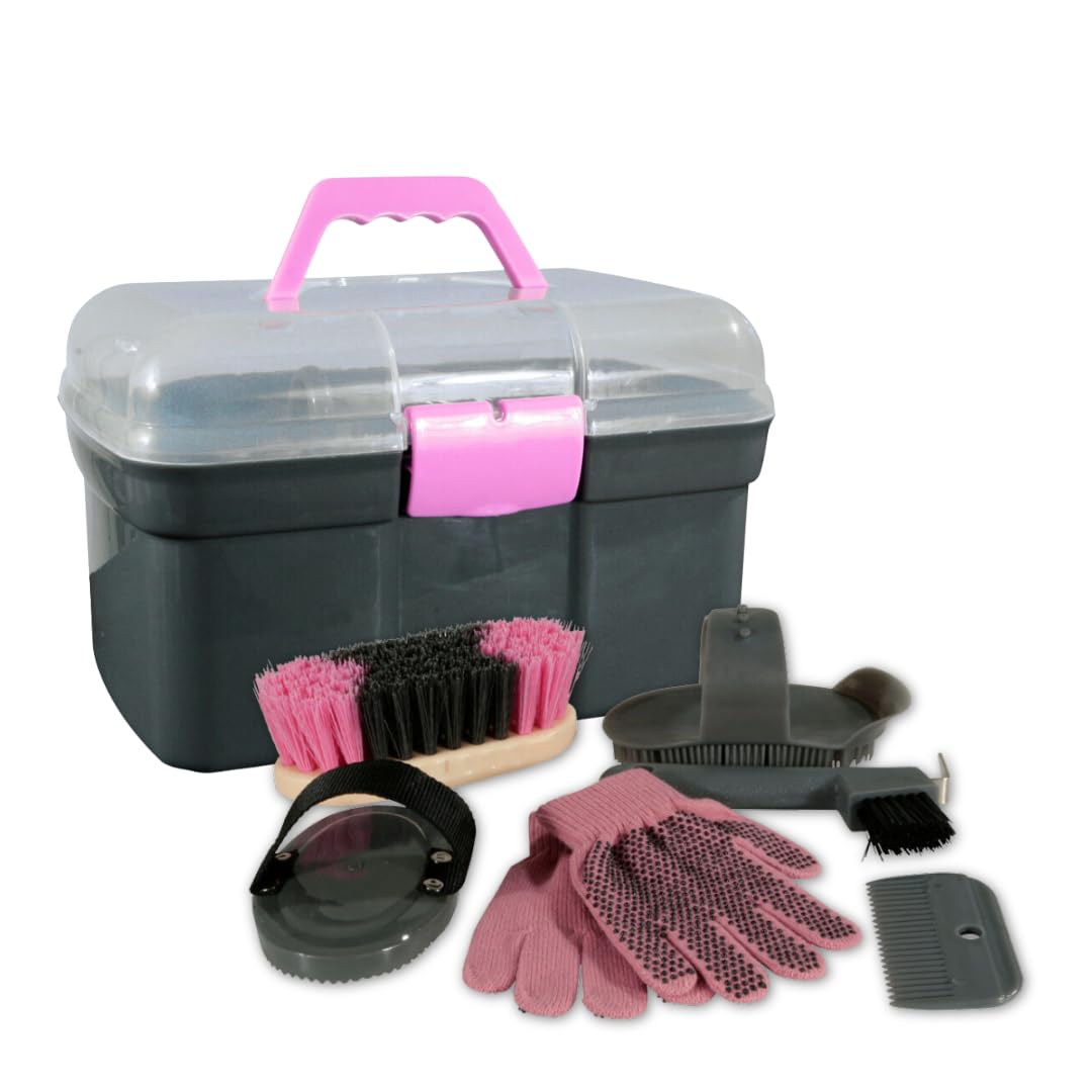 PFIFF 100576 Grooming Box with Contents, 6-Piece Grooming Tool, Horse Care