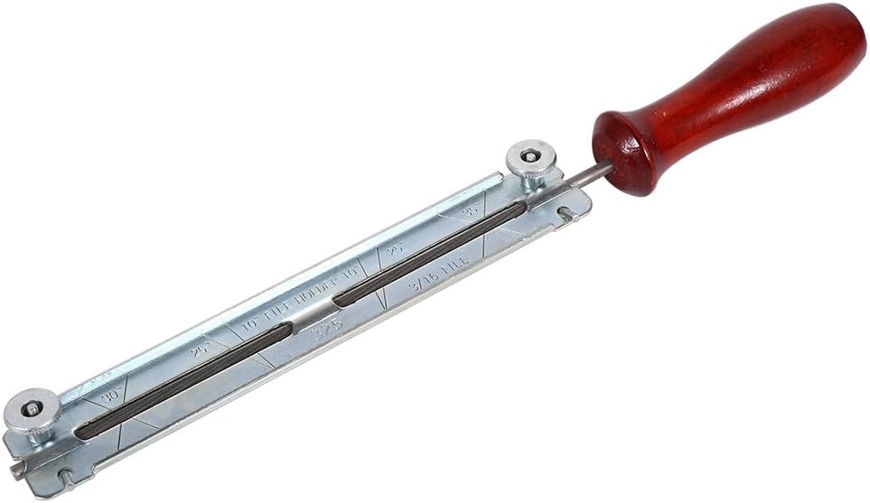 Steel Chain Saw Sharpening File Set Round Gauge File Handle Chainsaw Tool File Holder Round Chain Sharpener with Wooden Handle for Woodwork Chain Saw Filing Guide燞older(4.8mm)