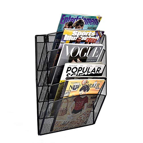 Klickpick Office 15 Sections Wall Hanging Files Wall Mounted Metal Mesh Document File Organizer Magazine Holder Rack Organizer Racks Multipurpose Use to Display Files, Magazine, Newspapers- Black - Thumbnail 4