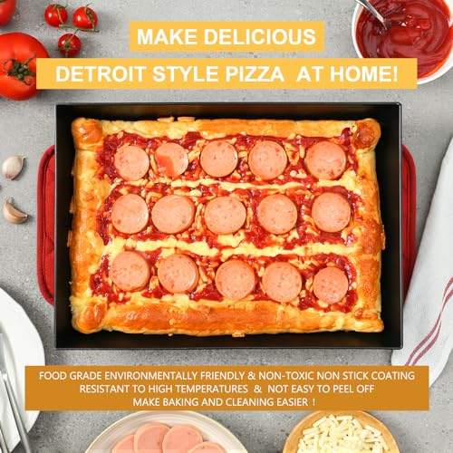 Jisculo Detroit Style Pizza Pan 10x14x2.5 (Non-Stick, BPA & PFOA Free) Heat-Resistant Up to 800°F, Pre-Seasoned Authentic Hard Anodized Detroit Deep Dish Pizza Pan, Five-Year Free Replacement