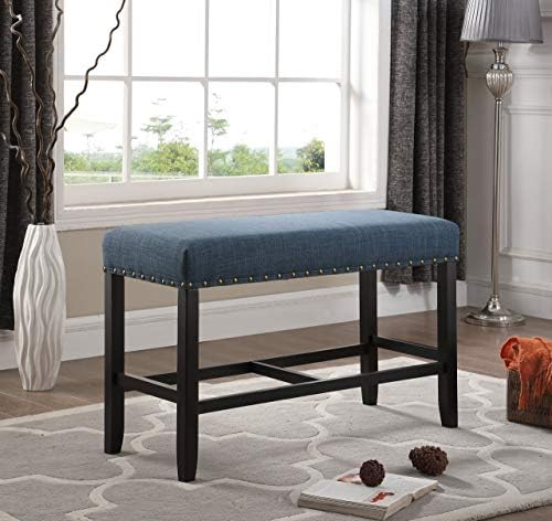 Roundhill Furniture Biony Fabric Counter Height Dining Bench With Nailhead Trim Blue