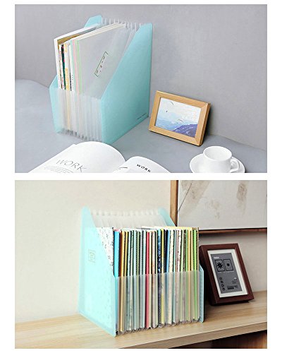 HYFAN Desktop File Organizer Box Desk Vertical Expanding File Folder Plastic Document Holder for Office School Supplies ( Blue )