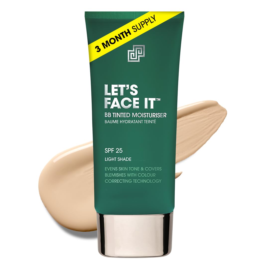 Shakeup Cosmetics Mens BB Tinted Moisturiser, Vegan Makeup for Men, Natural Coverage for Redness & Blemishes, 24hr Moisturisation with SPF, Easy Application, Light Shade, 50ml. Aka. LET'S FACE IT