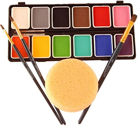 WOLFE FX FACE PAINTING 12 COLOR PALETTE WITH FINE RED SABLE BRUSHES AND APPLICATION SPONGE