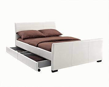 Unmatchable 4 Drawers Faux Leather Storage Sleigh Bed Double King