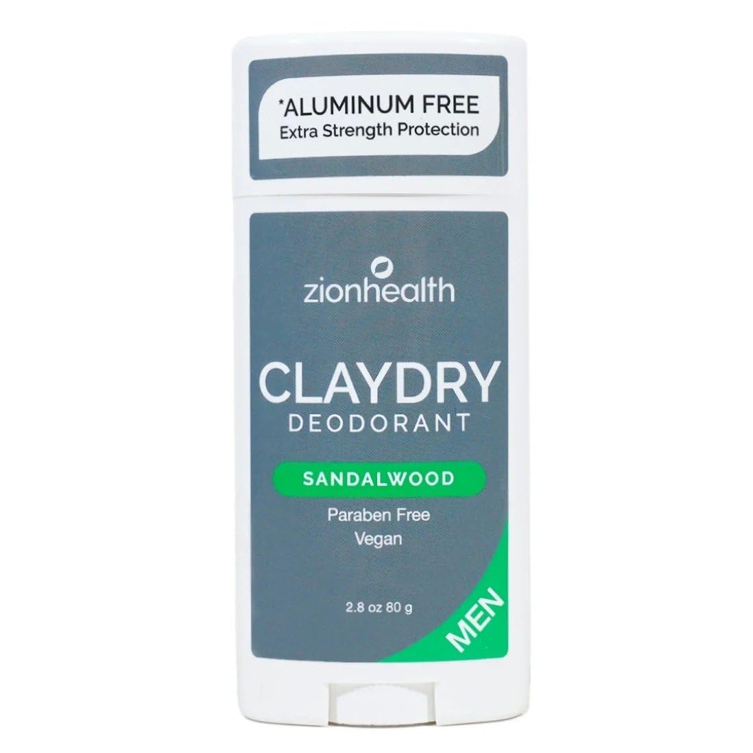 Zion Health - Clay Dry Natural Deodorant for Men Sandalwood - 2.5 oz.