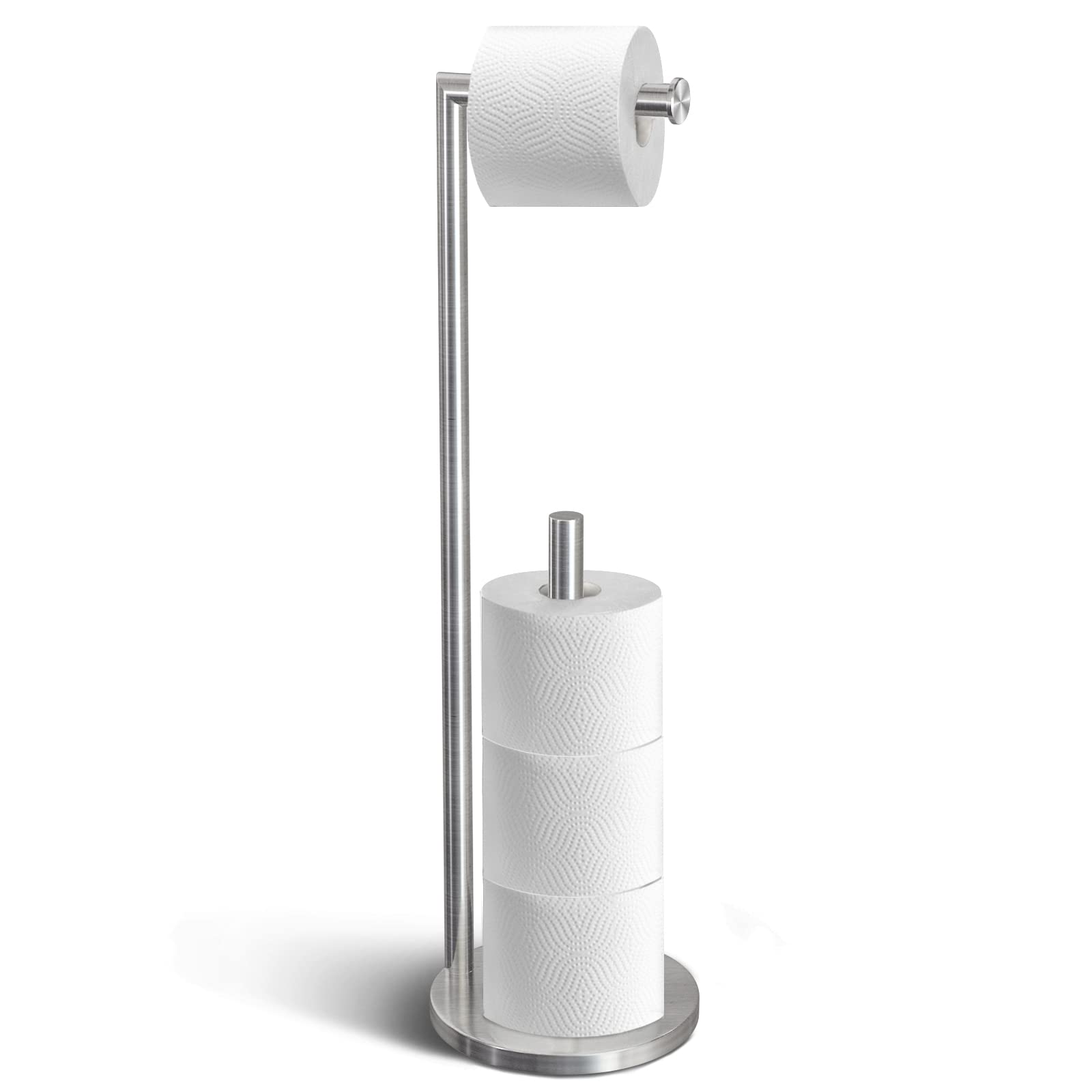 Nuscen Free Standing Toilet Paper Holder,4 Roll Upgraded Bathroom Paper Towel Holder Stand,Stainless Steel Roll Tissue Holder,Weighted Base/Detachable/Modern Furniture/Artistic sense(Sliver)