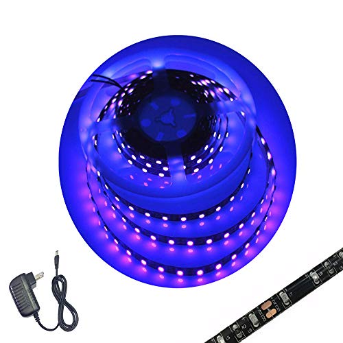 UV Led Strip Light Blacklight Christmas Decor Ultraviolet Light Waterproof Night Fishing Light with 2A Power Supply DC12V, 16.4FT 3528SMD 300LED