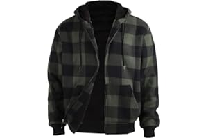Men's Winter Jacket Windproof Thermal, Fleece Lined Plaid Hooded Coat with Cashmere Blend for Snow Sports & Work Wear