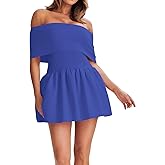 Atizon Women's Summer Off The Shoulder Mini Dress Casual Short Sleeve Trendy Cocktail Party A Line Dresses