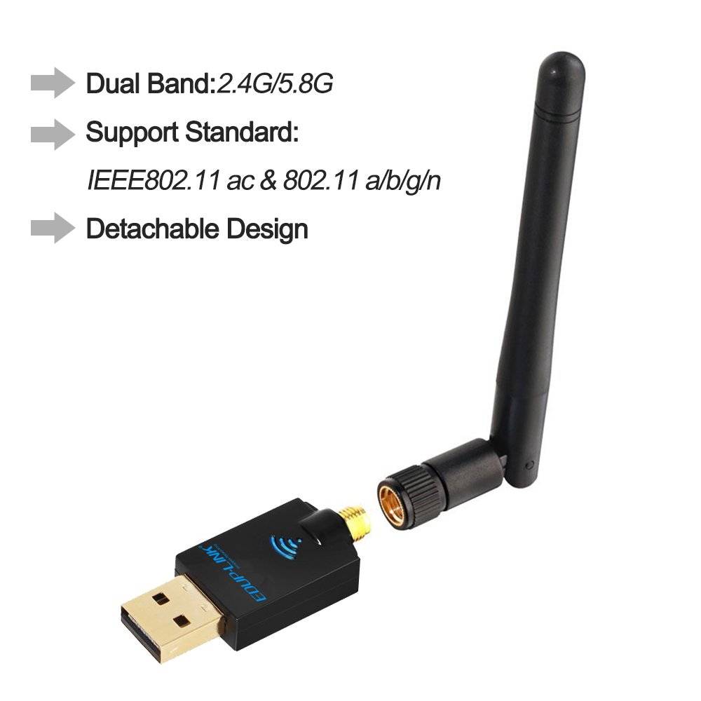 Wireless Usb Wifi Adapter EDUPLINK AC600Mbps Dual Band (2.4G/150Mbps+5G/433Mbps) Antenna Usb Network Dongle Adapter for Windows XP/Vista/7/8/10/Mac OS X 10.6-10.12