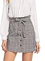 WDIRARA Women's Casual Plaid High Waist Button Closure A-line Mini Short Skirt