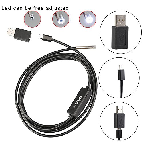 Flylinktech HD Mirco USB 2.0 6 LEDs Endoscope Waterproof Handheld Borescope Digital Inspection Camera with CMOS Optical Sensor Snake Camera Tube Camera (5m Cable)