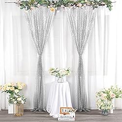 BEDDEB Silver Sequin Backdrop Curtain, 2PCS 2FTx8FT