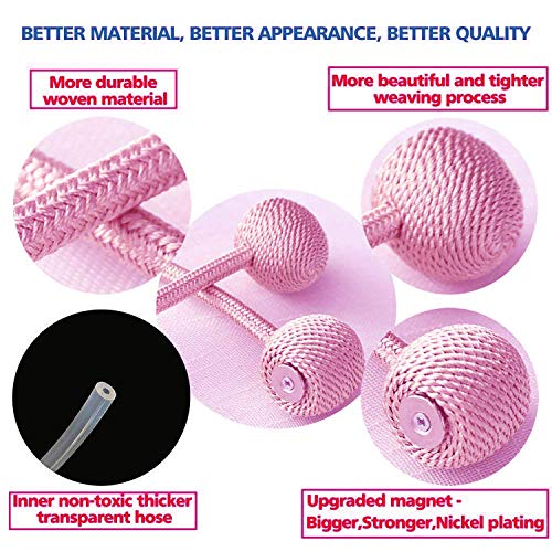 SmallDot Magnetic Curtain Tiebacks, 16 Inch Window Holdbacks Drapes Holders Hooks, Decorative Weave Rope Clips with Strong Magnet for Home Office Restaurant Décor, Pack of 2,Pink - Thumbnail 2