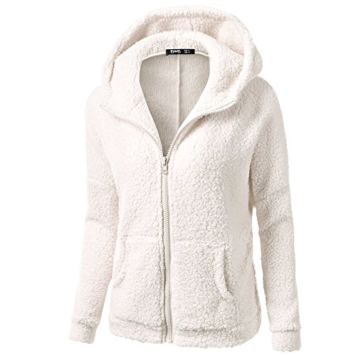 SFE Women Winter Faux Fur Hoodie Cotton Jacket Fashion Solid Color Warm Coat Down Jacket (White, 3XL)