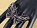 Alilang Womens Gunmetal Tone Shine Black Purple Pink Crystal Rhinestones Flying Butterfly Insect Adjustable Ring