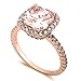 Sterling Silver Halo Solitaire Ring Rose Tone Rhodium PL Cushion Cut Simulated Morganite Clear CZ Accent, Size-7