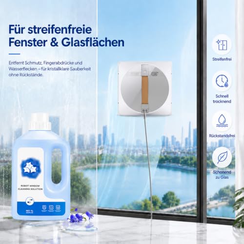 1L Cleaning Solution Compatible with ECOVACS Winbot W1 Pro, W2, W2 Pro Omni, Winbot Mini & Mini2, W2S, W2S Omni Window Cleaner Robot, Streak-Free Glass Cleaning Liquid for All Window Cleaning Robots