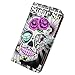 Bcov Case for iPhone 6S Plus/iPhone 6 Plus, Purple Flowers Skull Leather Flip Phone Case Wallet Cover with Card Slot Holder Kickstand for iPhone 6+/iPhone 6s+