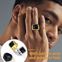U7 Mens Black Onyx Rings 18K Gold Plated Stainless
