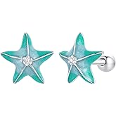 Shysnow Starfish Turtle Seashell Stud Earrings Sterling Silver 925 Blue Cubic Zirconia Ocean Sea Aniaml Jewelry Gifts for Her Women