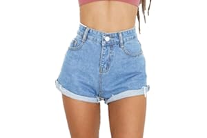 Haola Women's Juniors Vintage Summer Denim High Waisted Folded Hem Jeans Shorts