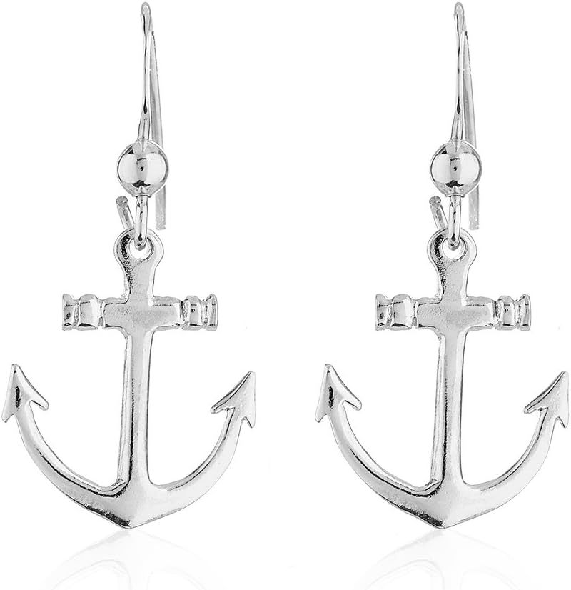 925 Sterling Silver Anchor Marine Ocean Sea Life Inspired Short Dangle Earrings
