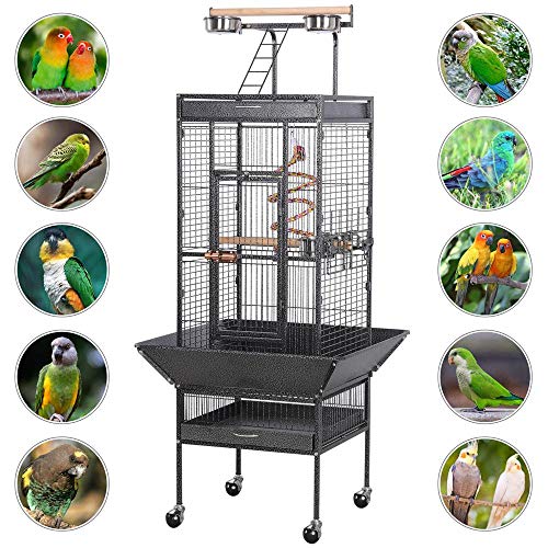 Topeakmart 61-inch Wrought Iron Selection Play Top Large Parrot Bird Cage, Black