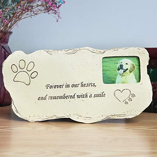jinhuoba Paw Prints Pet Memorial Stones Dog Memorial Stones with A Photo Frame, Pet Memorial Gifts Outdoor Indoor for Garden Backyard Tombstones,10.6” x 5.5